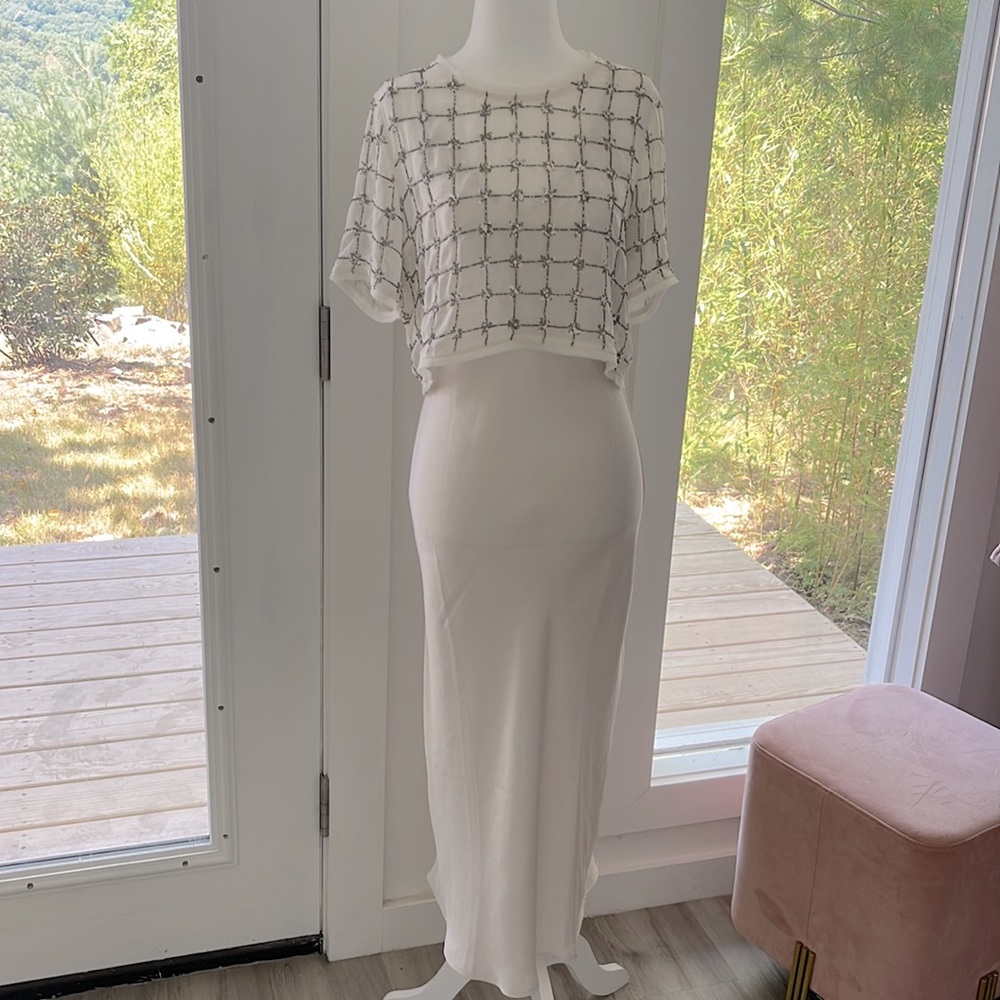 AllSaints Reille Grid 2-in-1 Dress, Chalk White